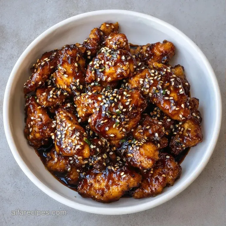 Glazed chicken thighs neatly arranged on a ceramic plate, garnished with sliced green onions and toasted sesame seeds.
