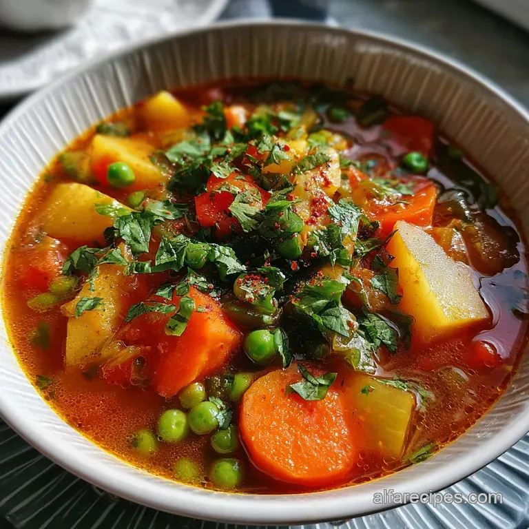 Creamy spiced vegetable soup in a white bowl, garnished with cilantro, red pepper flakes, and a drizzle of coconut milk.