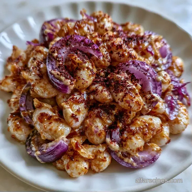 Creamy white beans tossed with crisp red onion and bright green parsley, drizzled with olive oil on a white plate.