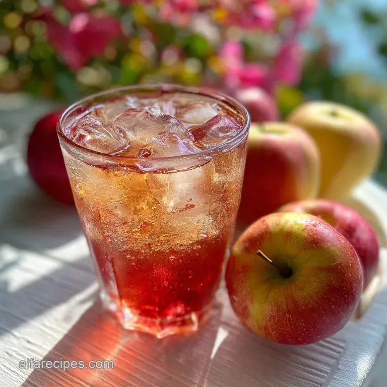 Elegant Washington apple drink in a stemmed glass. Garnished with a fanned apple slice and star anise on a linen napkin.