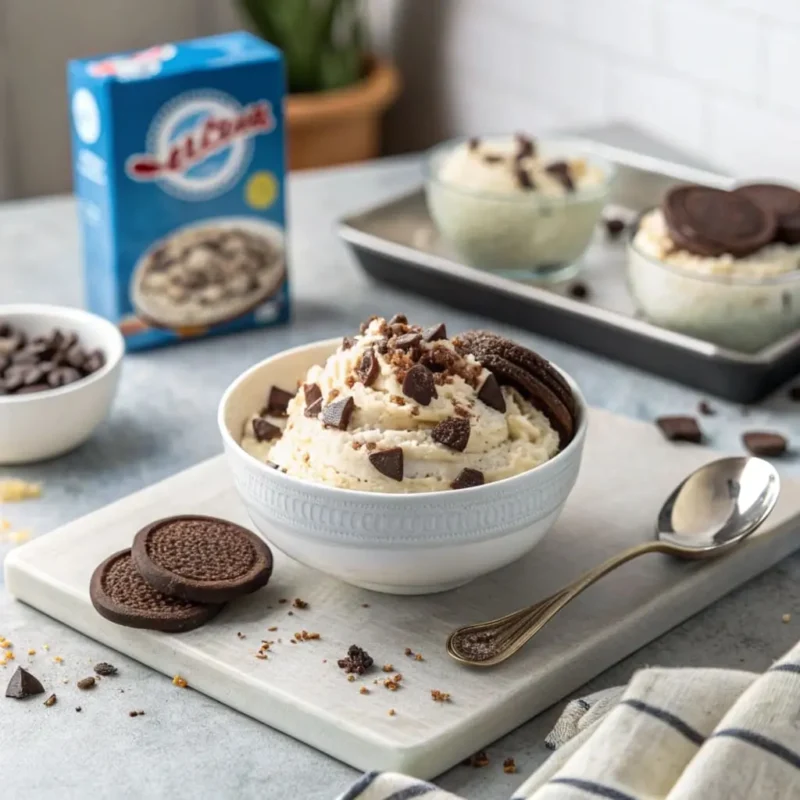 A cookies and cream dessert with Hy-Vee To-Go Mix on a kitchen counter.