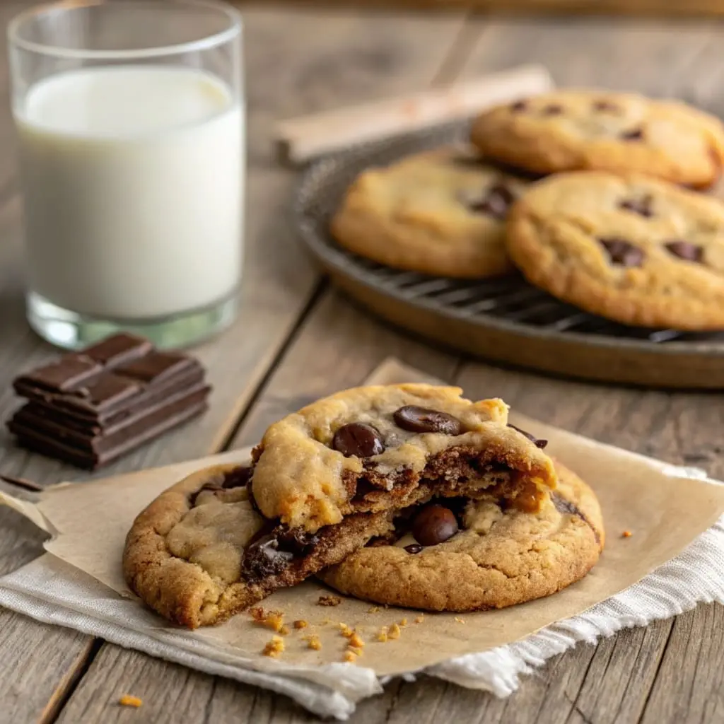 Freshly baked Crumbl cookies with gooey chocolate centers.