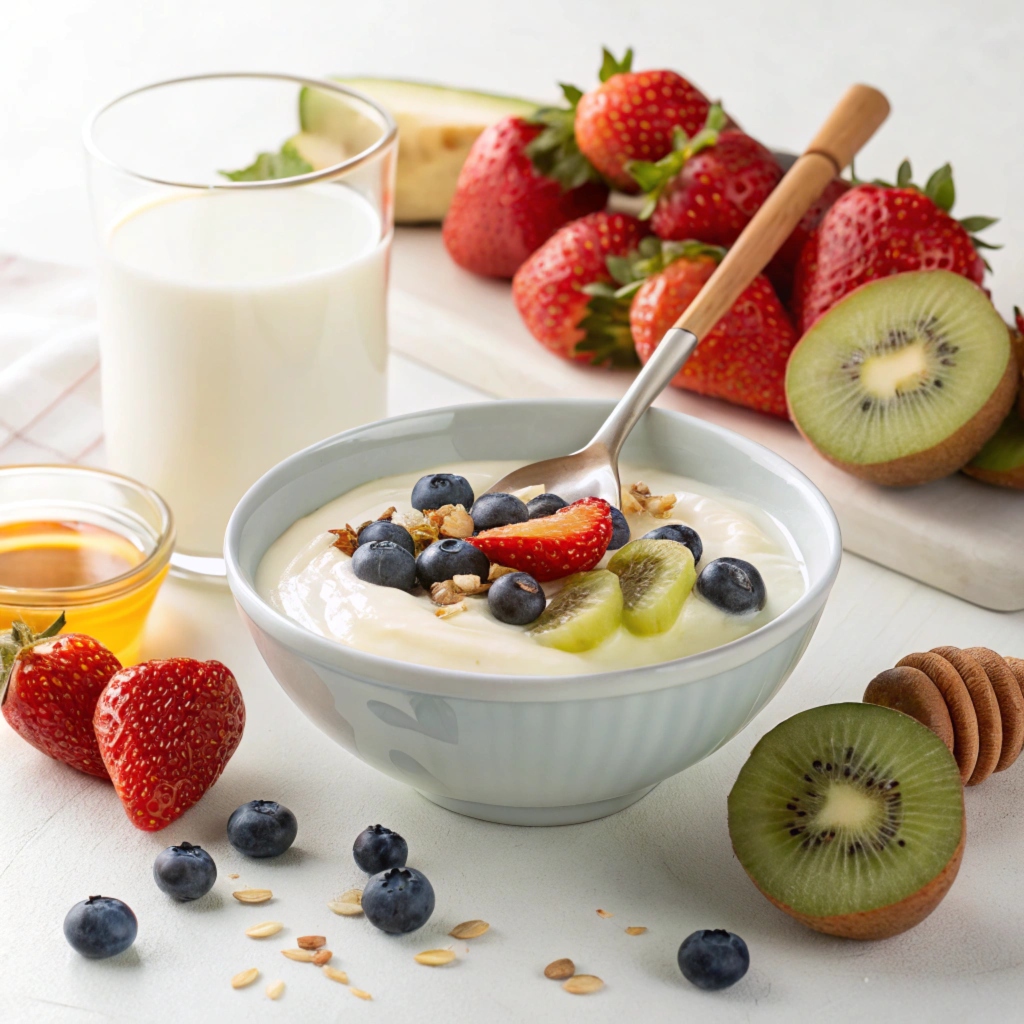  Nonfat Greek yogurt with fresh fruits and honey.