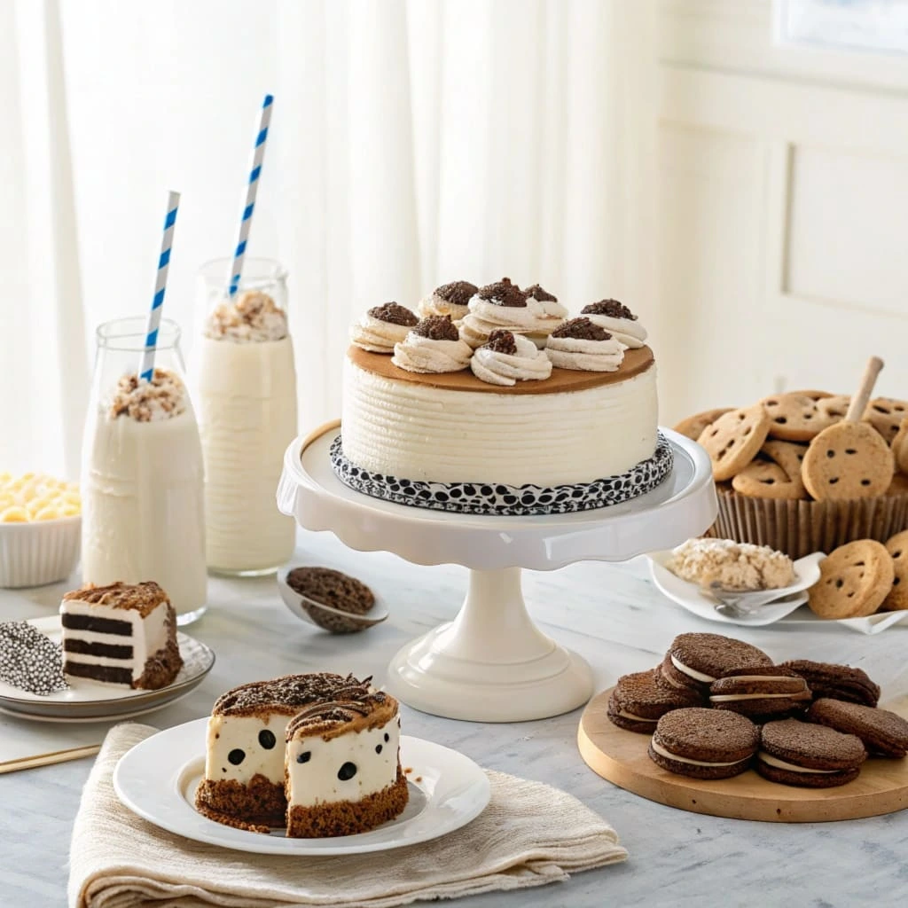 Cookies & cream dessert table with Hy-Vee To-Go packaging.