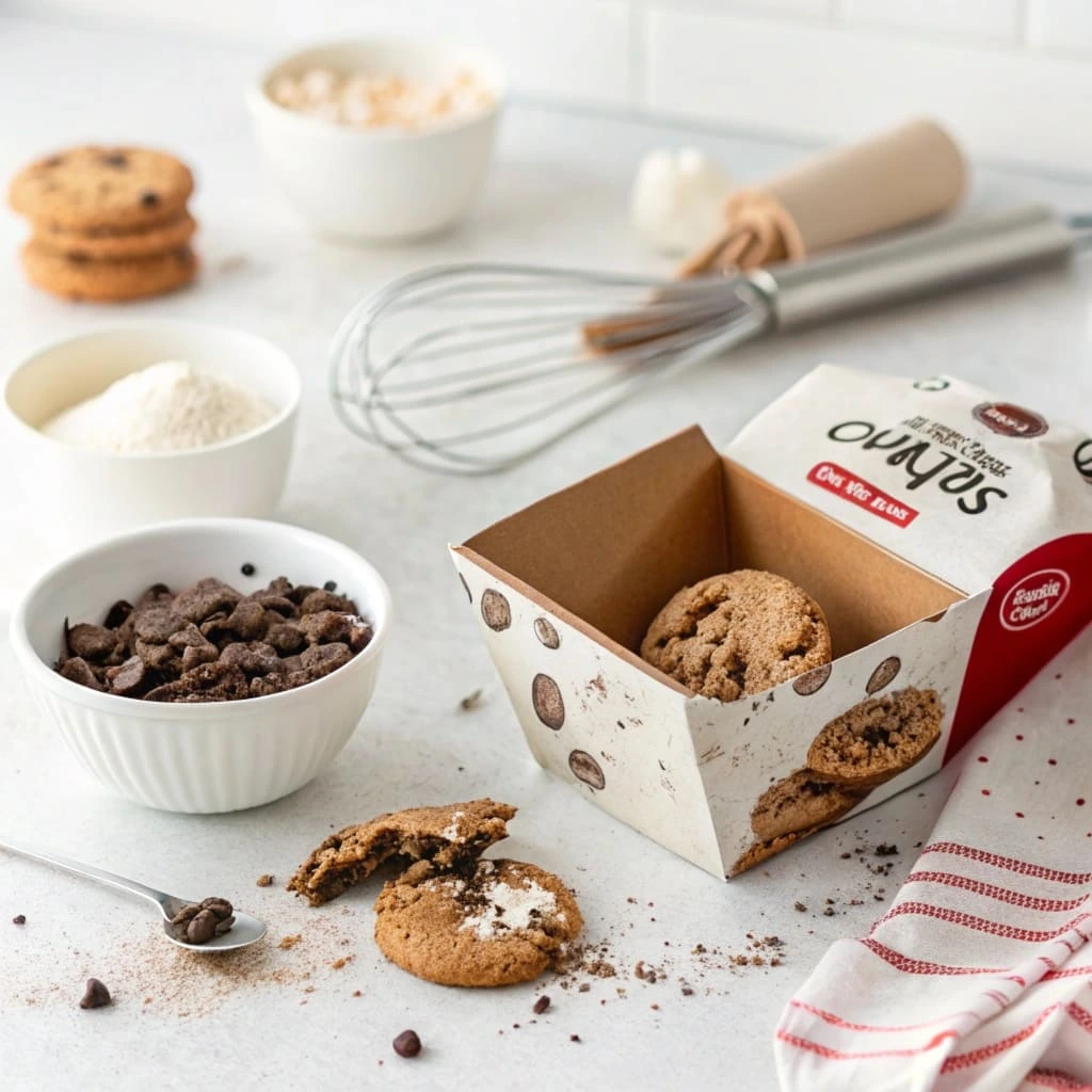 Hy-Vee To-Go Cookies & Cream Mix packaging with cookie crumbles.