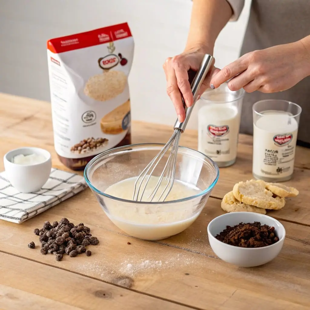  Preparing Hy-Vee To-Go Cookies & Cream Mix in a mixing bowl.