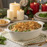 Holiday table with a Campbell Soup Green Bean Casserole Recipe