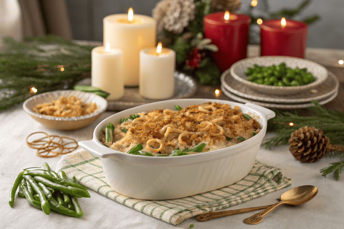 Holiday table with a Campbell Soup Green Bean Casserole Recipe