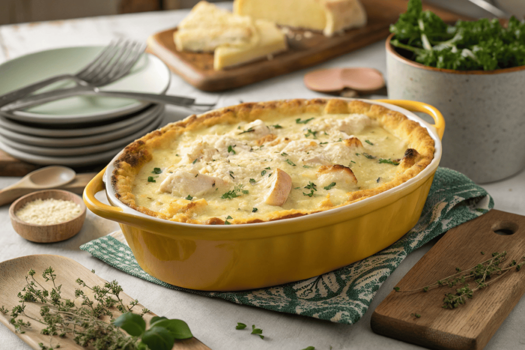 Creamy chicken casserole made with Campbell’s Cream of Chicken Soup