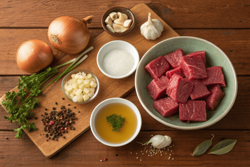 Ingredients for preparing cube steak in a crock pot.