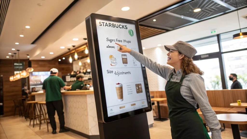 A Starbucks menu showcasing customizable low-calorie options.