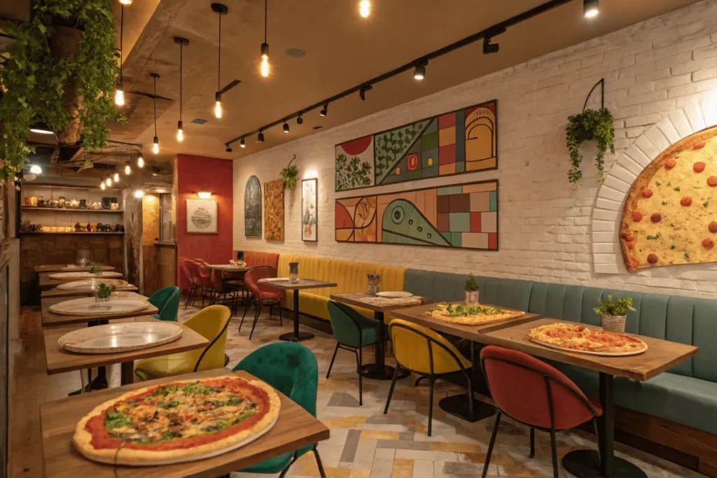 Funky Pickle Pizza restaurant with quirky decor and creative pizzas.