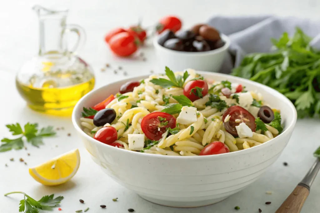 Mediterranean orzo pasta salad as a creative use for ditalini substitutes