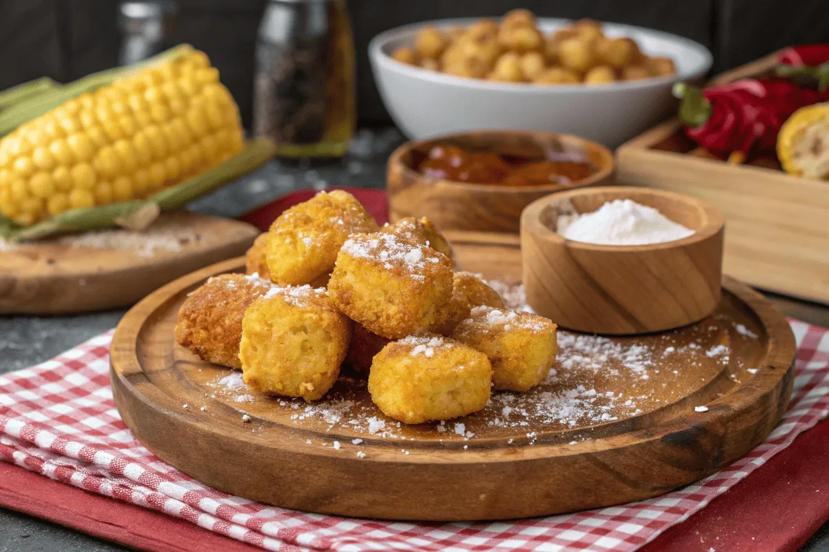 Crispy Sonny's corn nuggets on a rustic plate