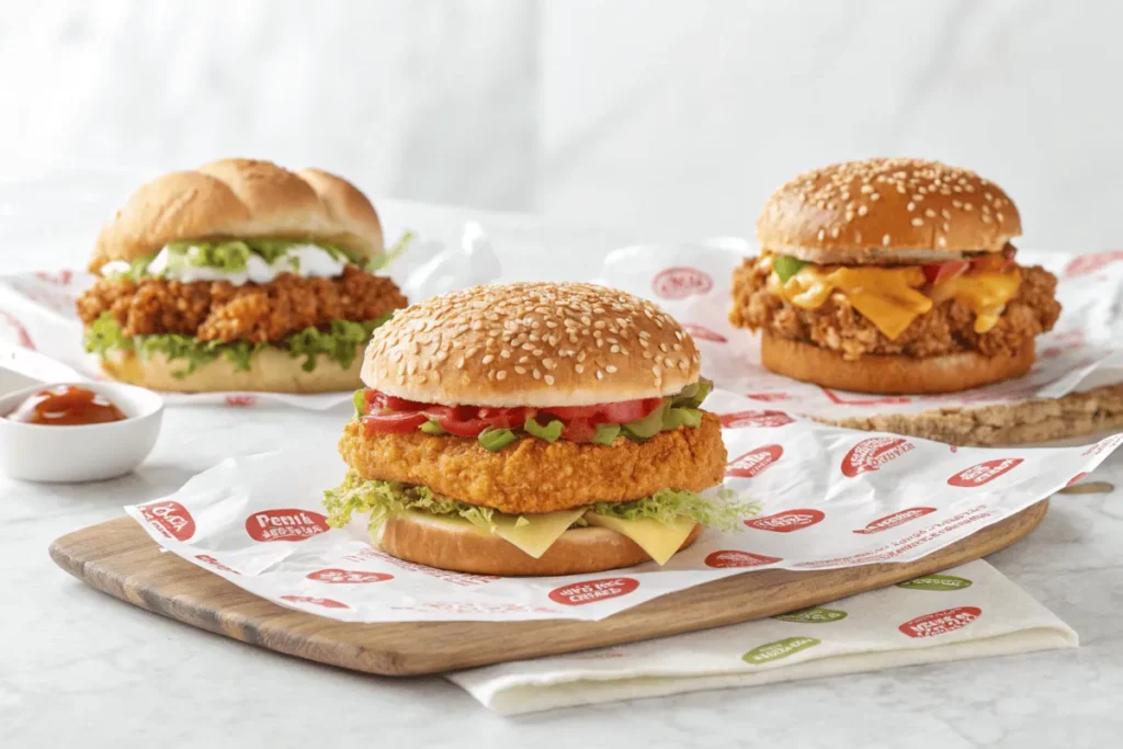 Comparison of three spicy chicken sandwiches from different fast-food chains.