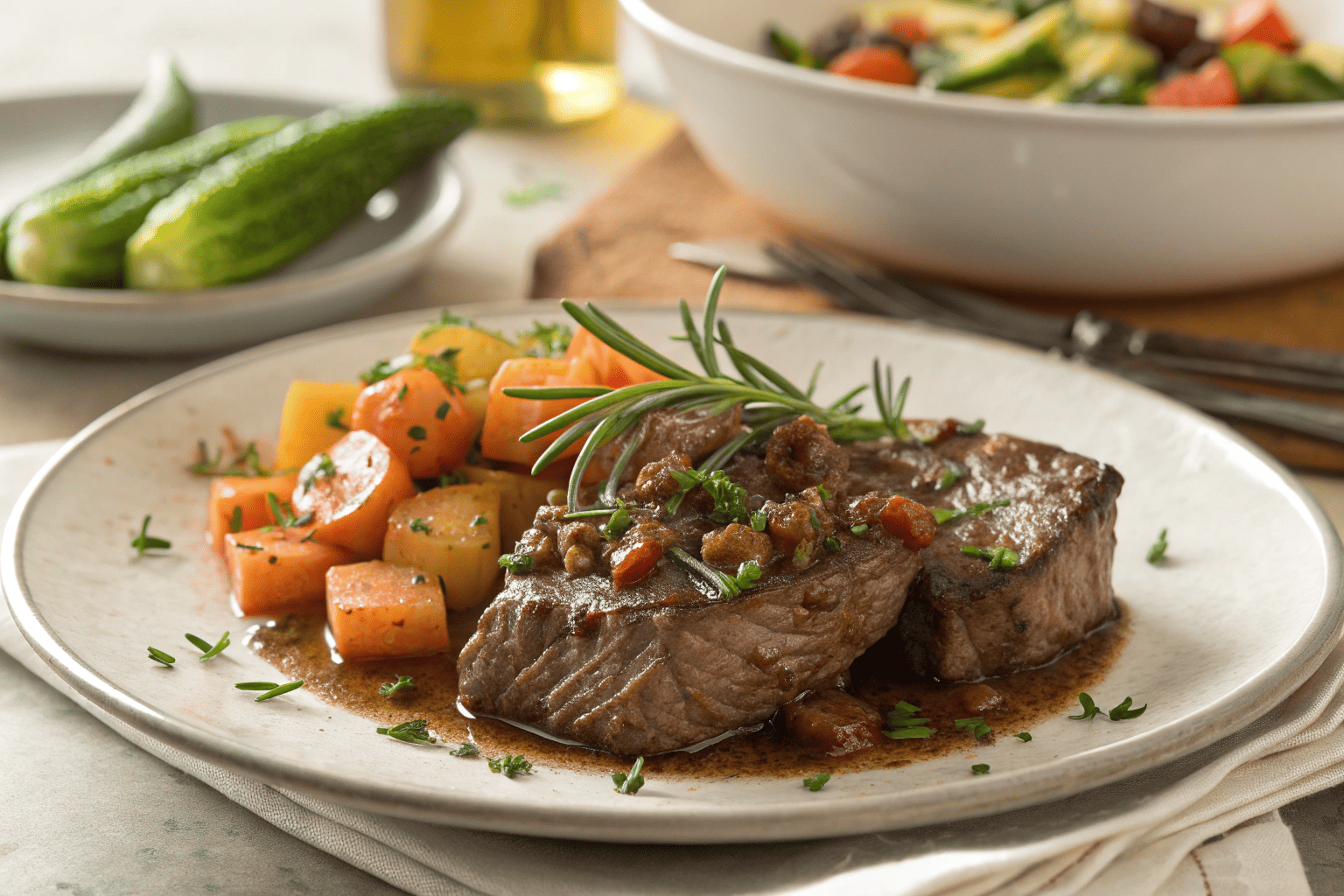 Tender cube steak served with herbs and vegetables.Why is my cube steak tough in the crock pot?