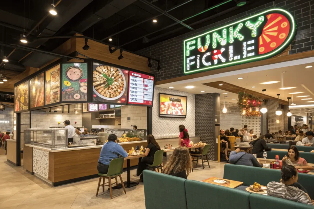 A modern pizza restaurant inspired by Funky Pickle Pizza.