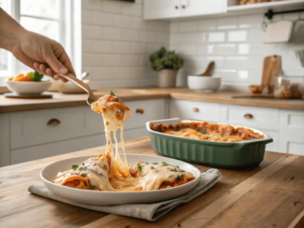 Serving cream cheese stuffed pasta shells